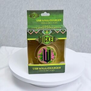 Wicked Movie USB Wall Charger Gold Dual Port USB-A USB-C Folding Plug 5W 1A